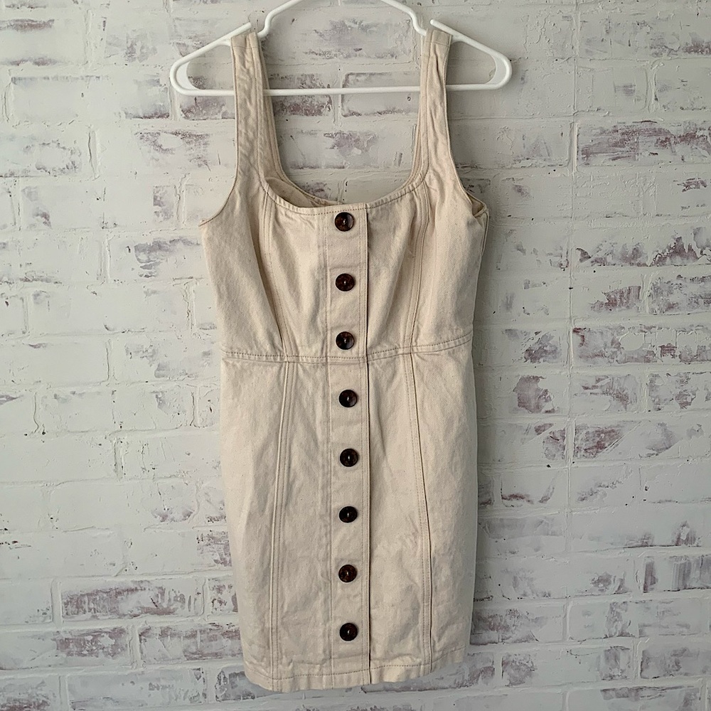 ASOS Design Denim Ecru mini dress with buttons